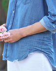 RUFFLE EILEEN BLOUSE-INDIGO