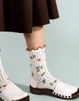 DOTTIE FLORAL CREW-WHITE