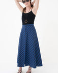 BUTTON UP SKIRT-STRIPE