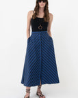 BUTTON UP SKIRT-STRIPE