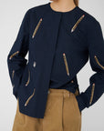EMBROIDERED BOW BLOUSE-NAVY