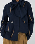 EMBROIDERED BOW BLOUSE-NAVY
