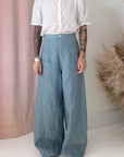 TAILORED LINEN PANT-BLUE