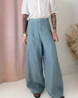 TAILORED LINEN PANT-BLUE