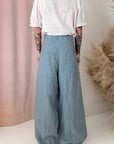 TAILORED LINEN PANT-BLUE