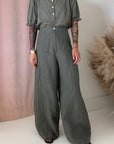 TAILORED LINEN PANT-DIRTY GREEN