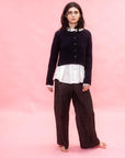 TEXTURED FLOWER CARDIGAN-NAVY