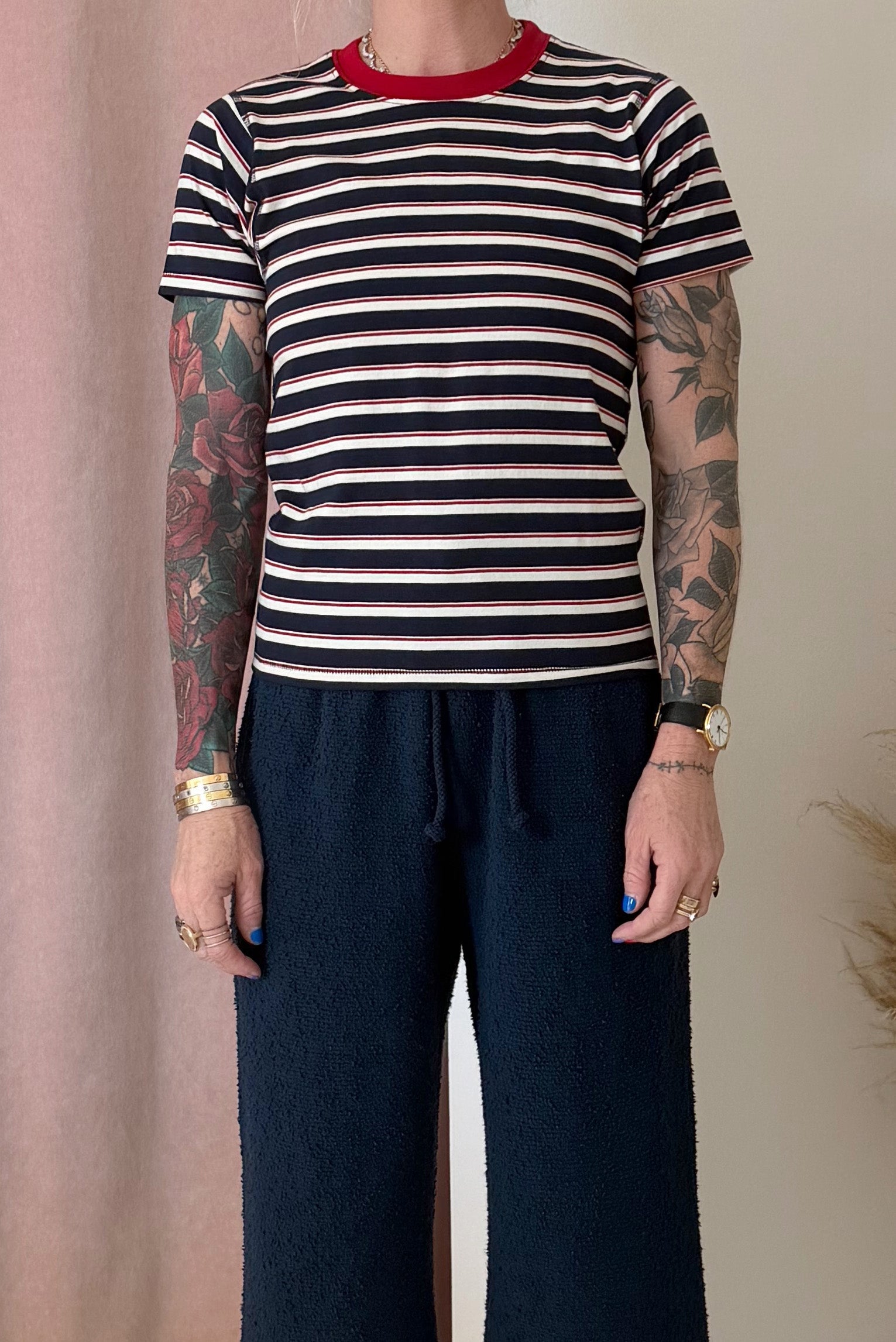 AMELIA STRIPE T-SHIRT-NAVY