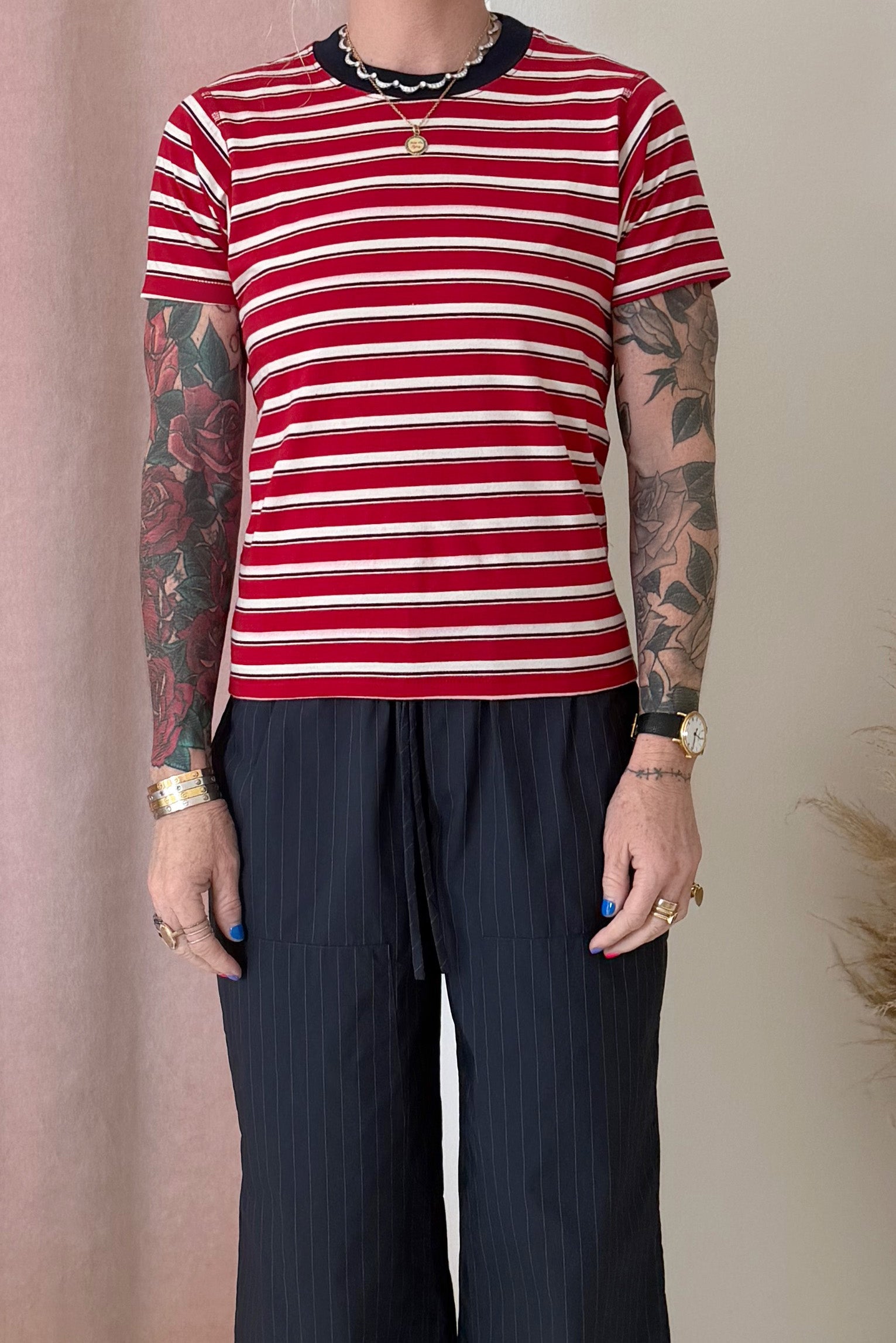 AMELIA STRIPE T-SHIRT-RED