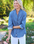 RUFFLE EILEEN BLOUSE-INDIGO