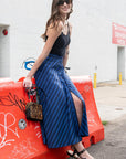 BUTTON UP SKIRT-STRIPE