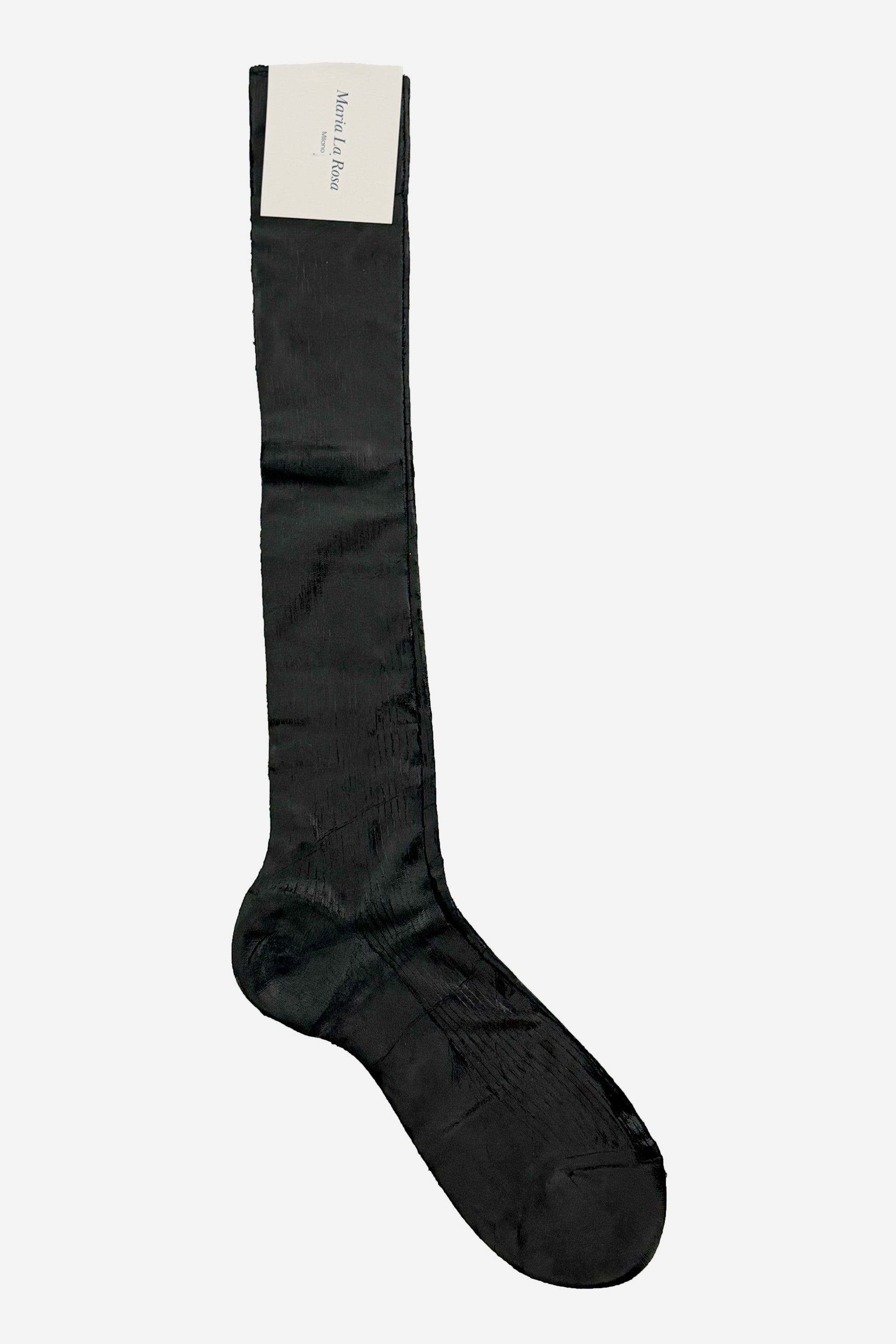 LAMINATED ONE RIBBED KNEE SOCK-BLACK