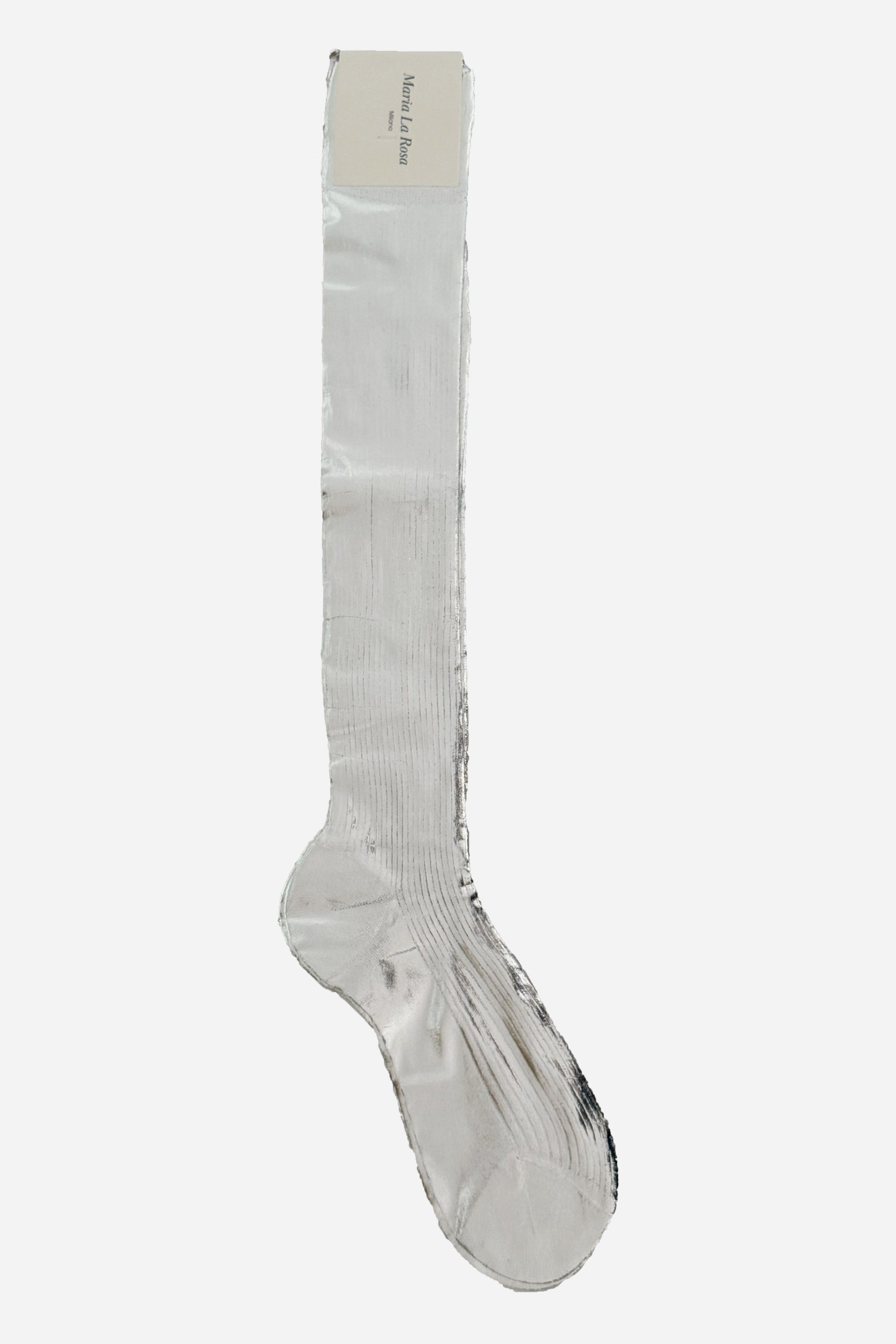 LAMINATED ONE RIBBED KNEE SOCK-SILVER