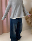 THE GRANNY POLO SWEATER-GREY