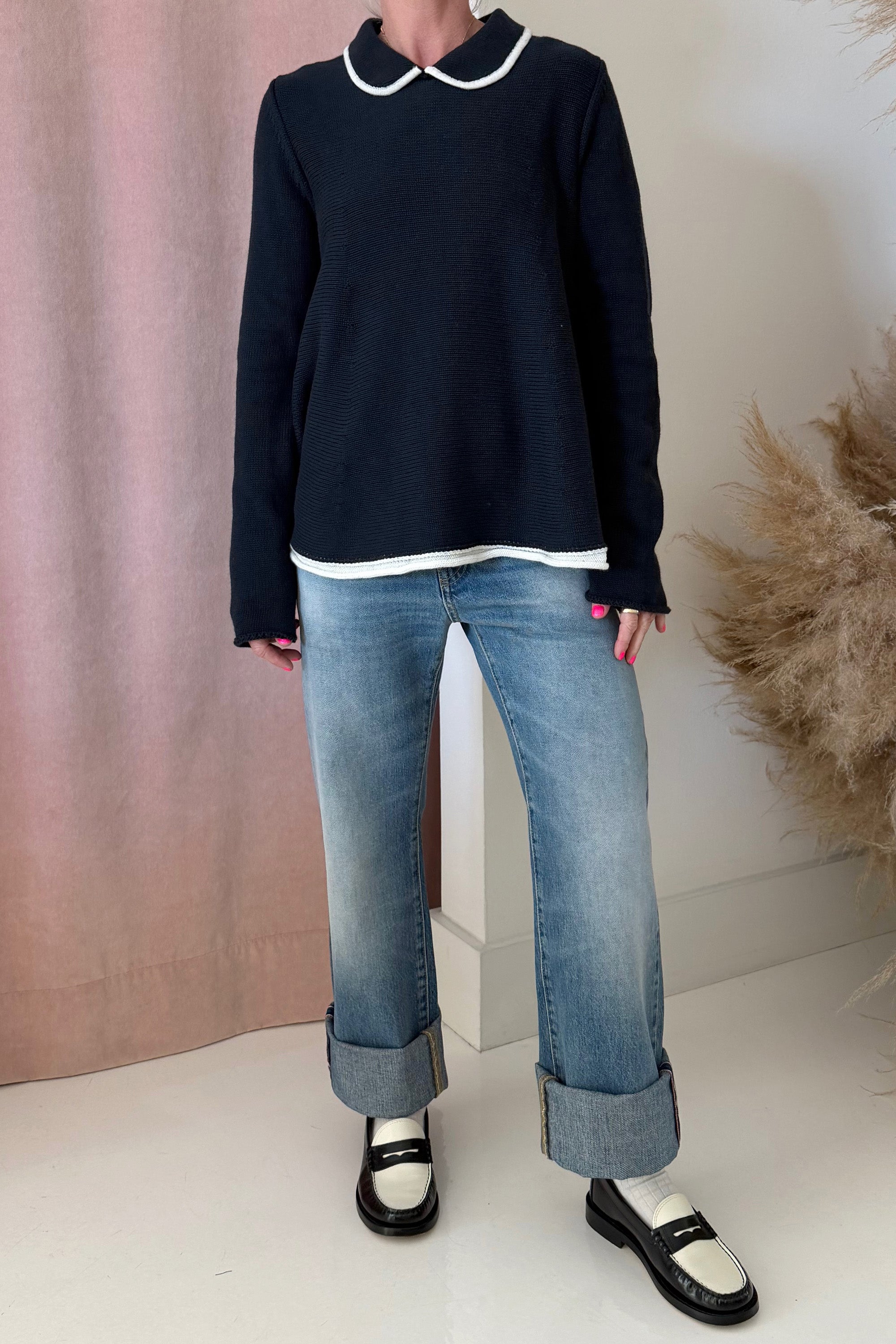 THE GRANNY POLO SWEATER-NAVY
