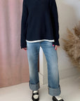 THE GRANNY POLO SWEATER-NAVY