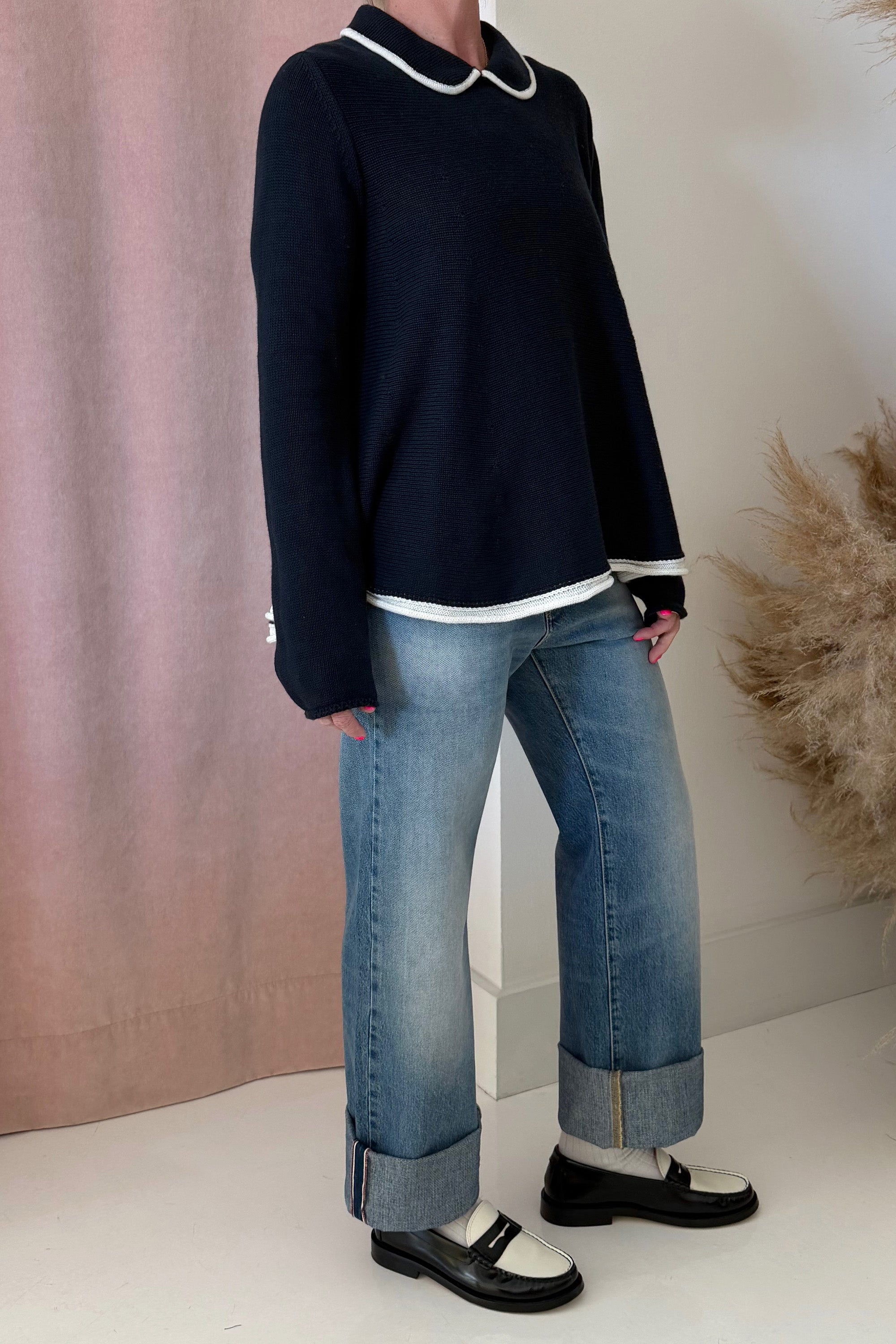 THE GRANNY POLO SWEATER-NAVY