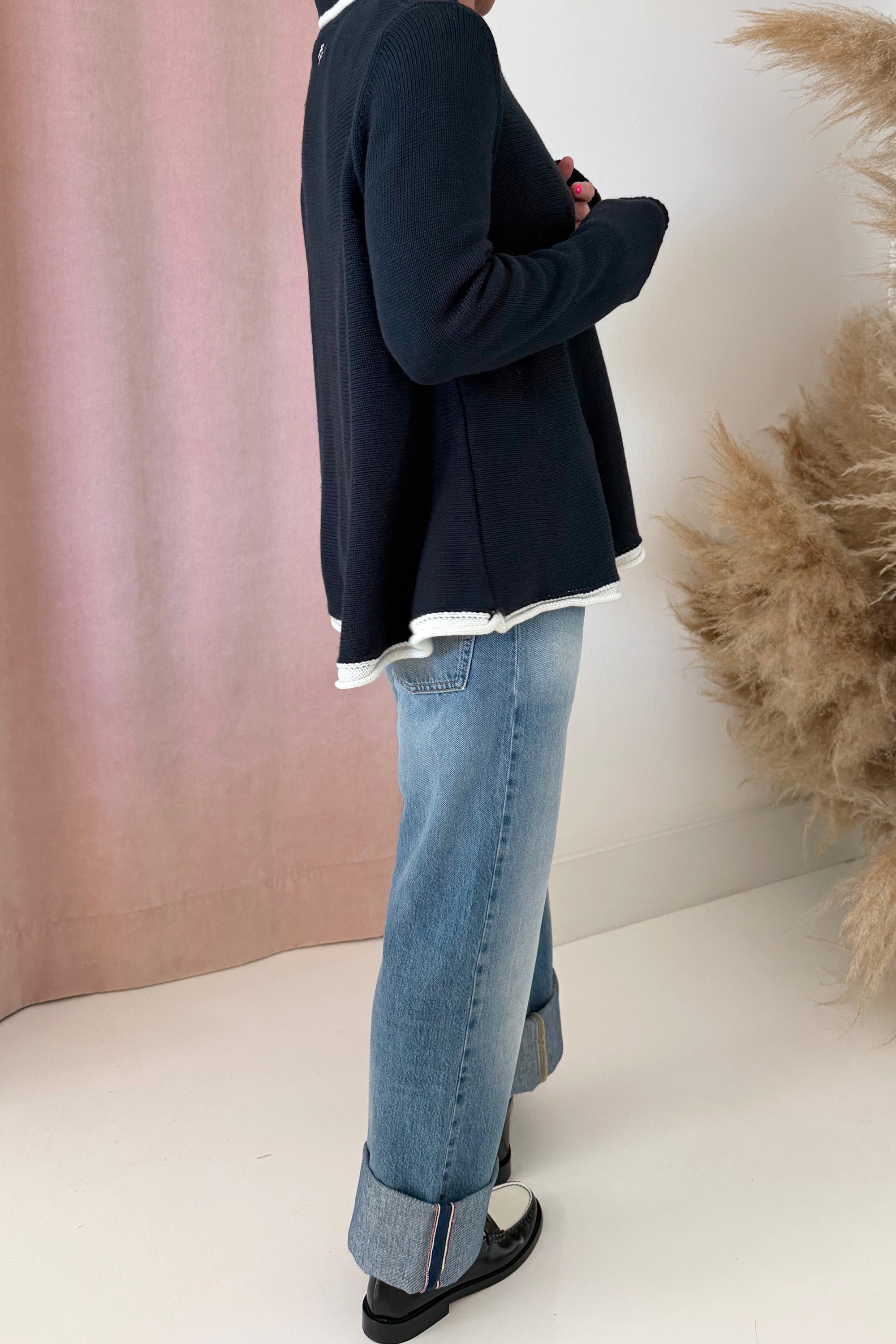 THE GRANNY POLO SWEATER-NAVY