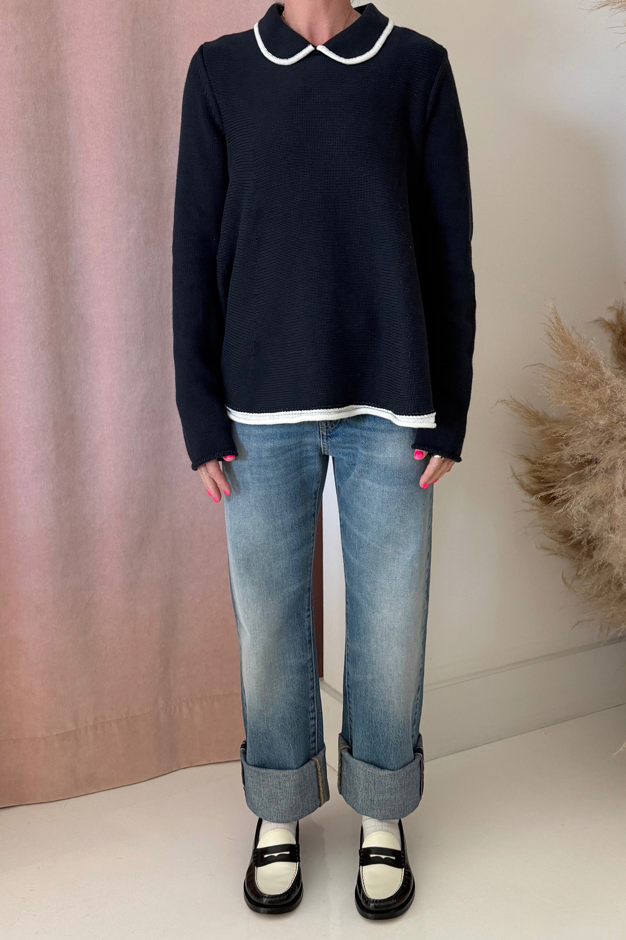 THE GRANNY POLO SWEATER-NAVY
