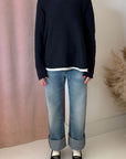 THE GRANNY POLO SWEATER-NAVY