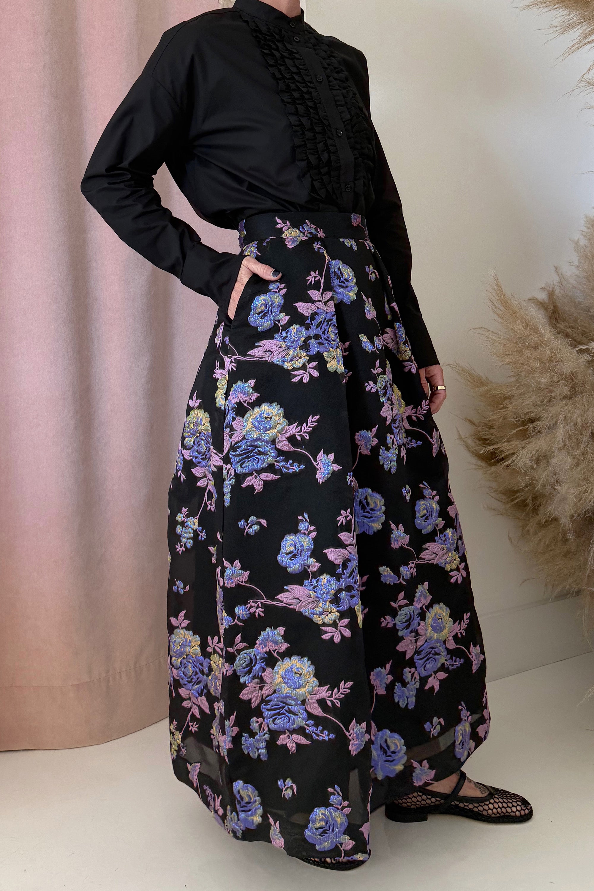 FLORAL JACQUARD PLEATED SKIRT