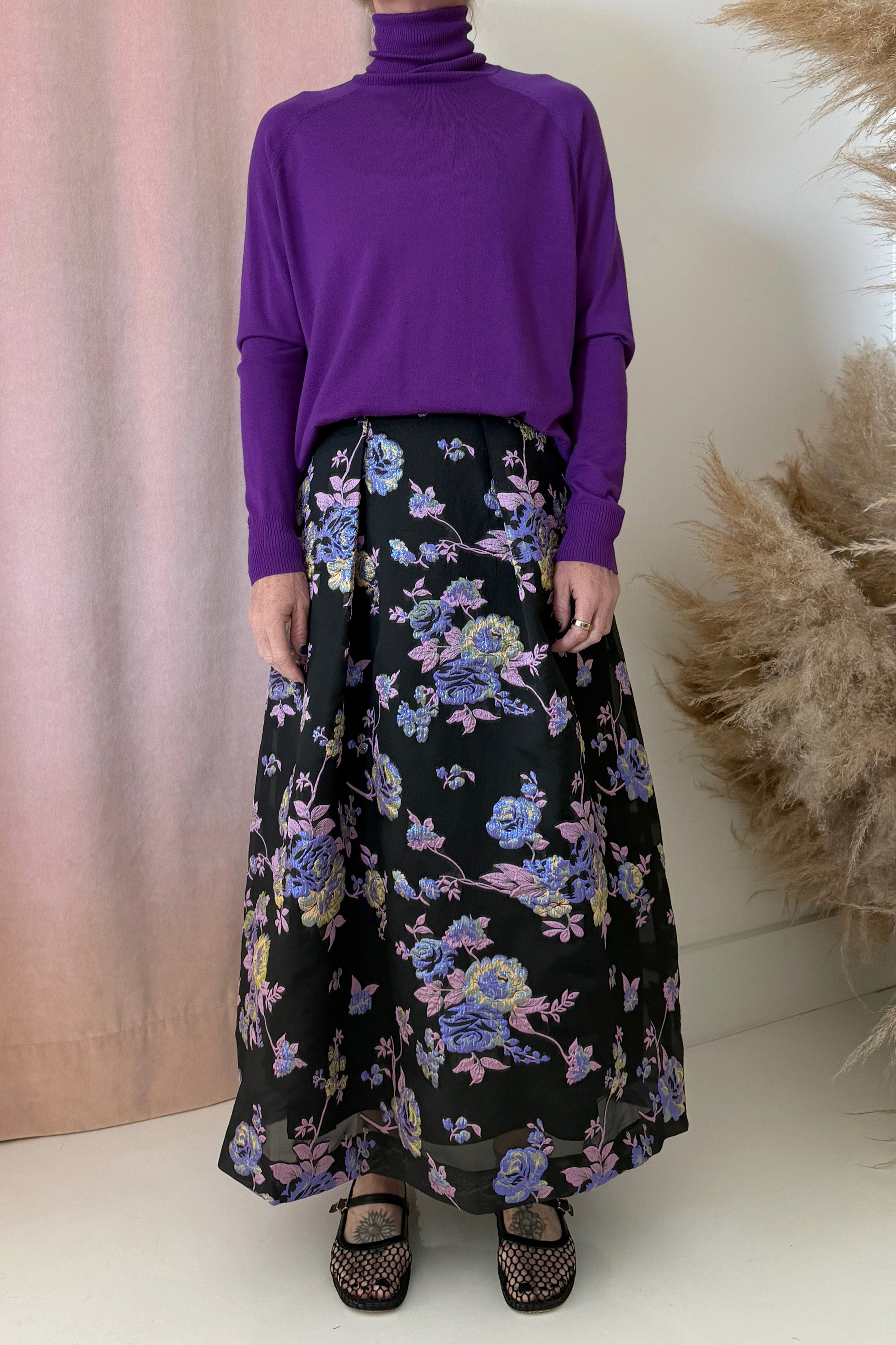 FLORAL JACQUARD PLEATED SKIRT