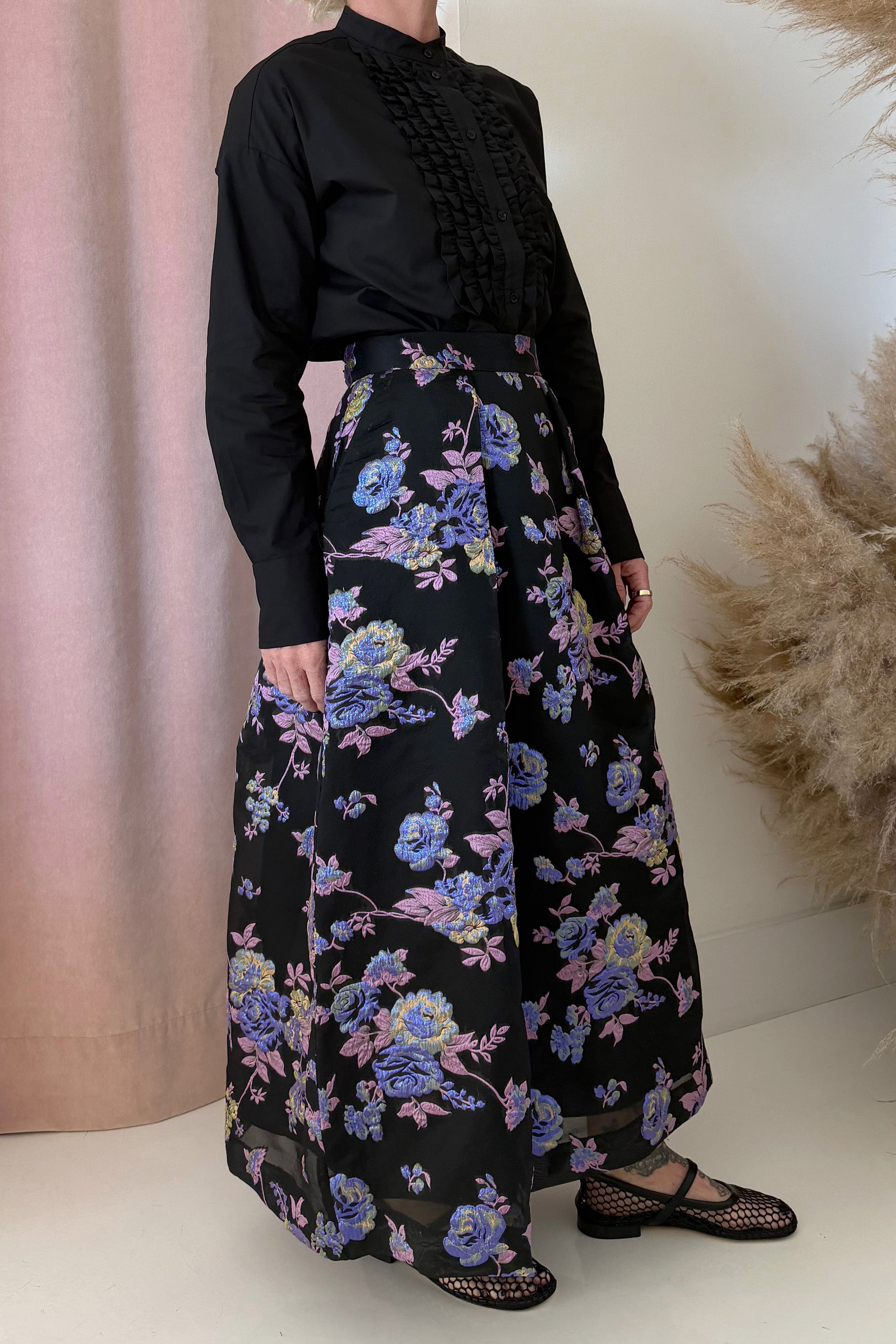 FLORAL JACQUARD PLEATED SKIRT