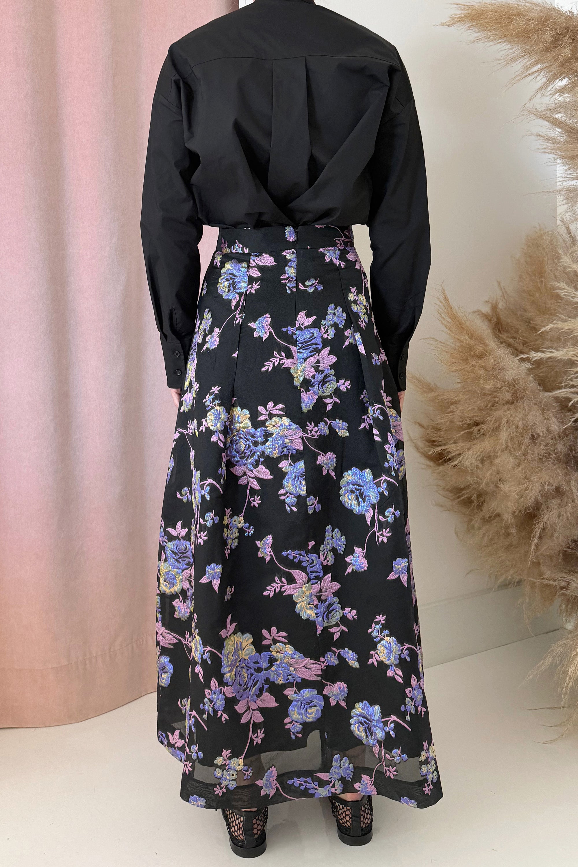 FLORAL JACQUARD PLEATED SKIRT