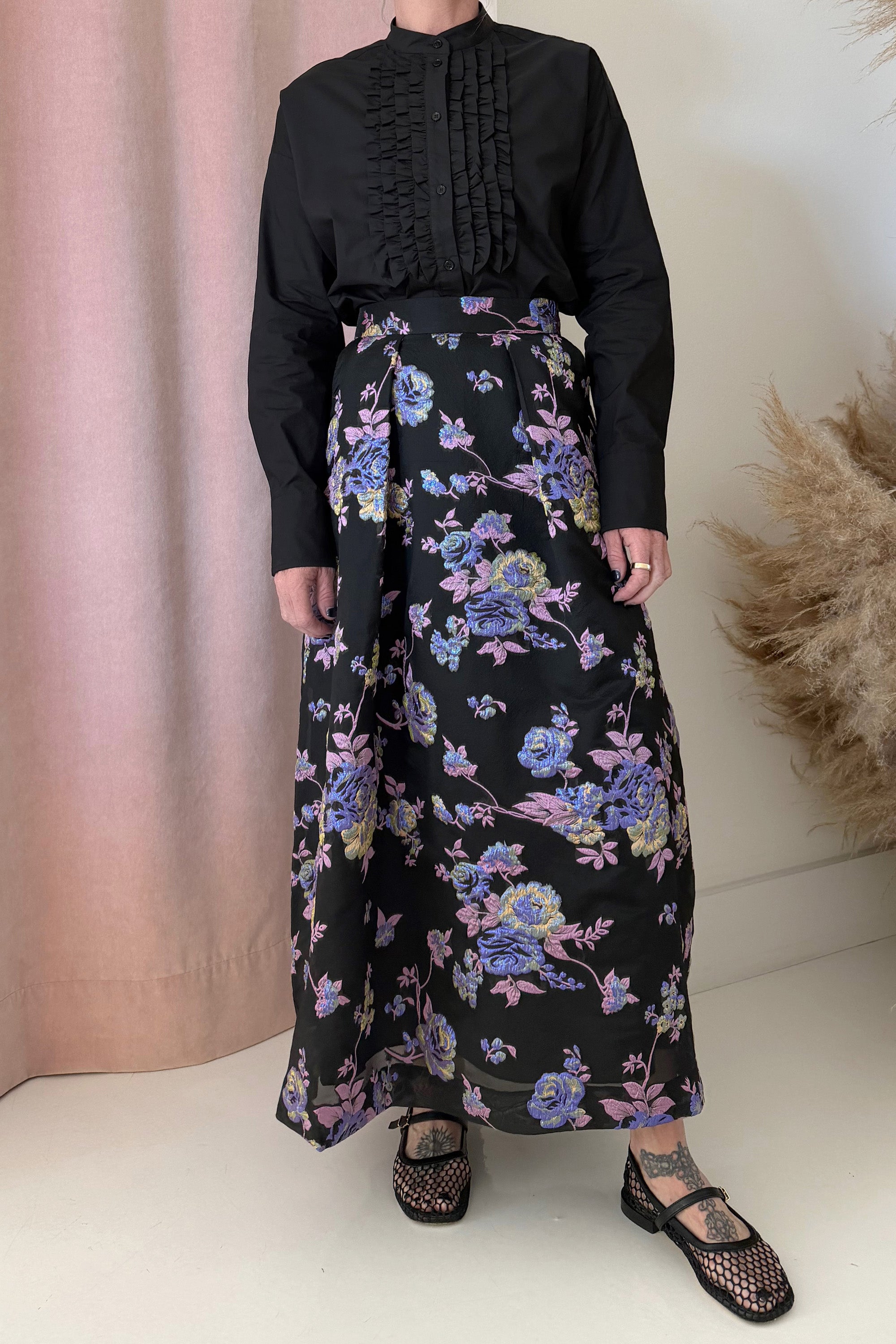 FLORAL JACQUARD PLEATED SKIRT
