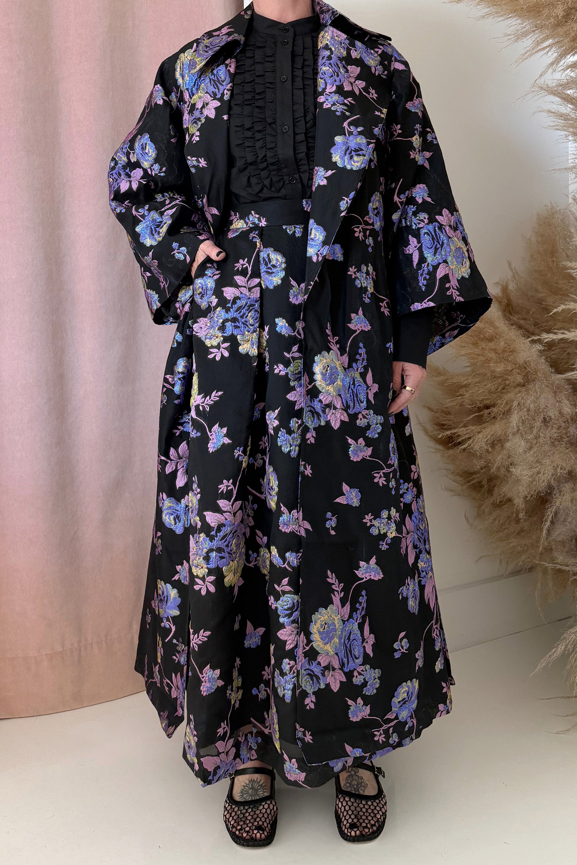 FLORAL JACQUARD PLEATED SKIRT