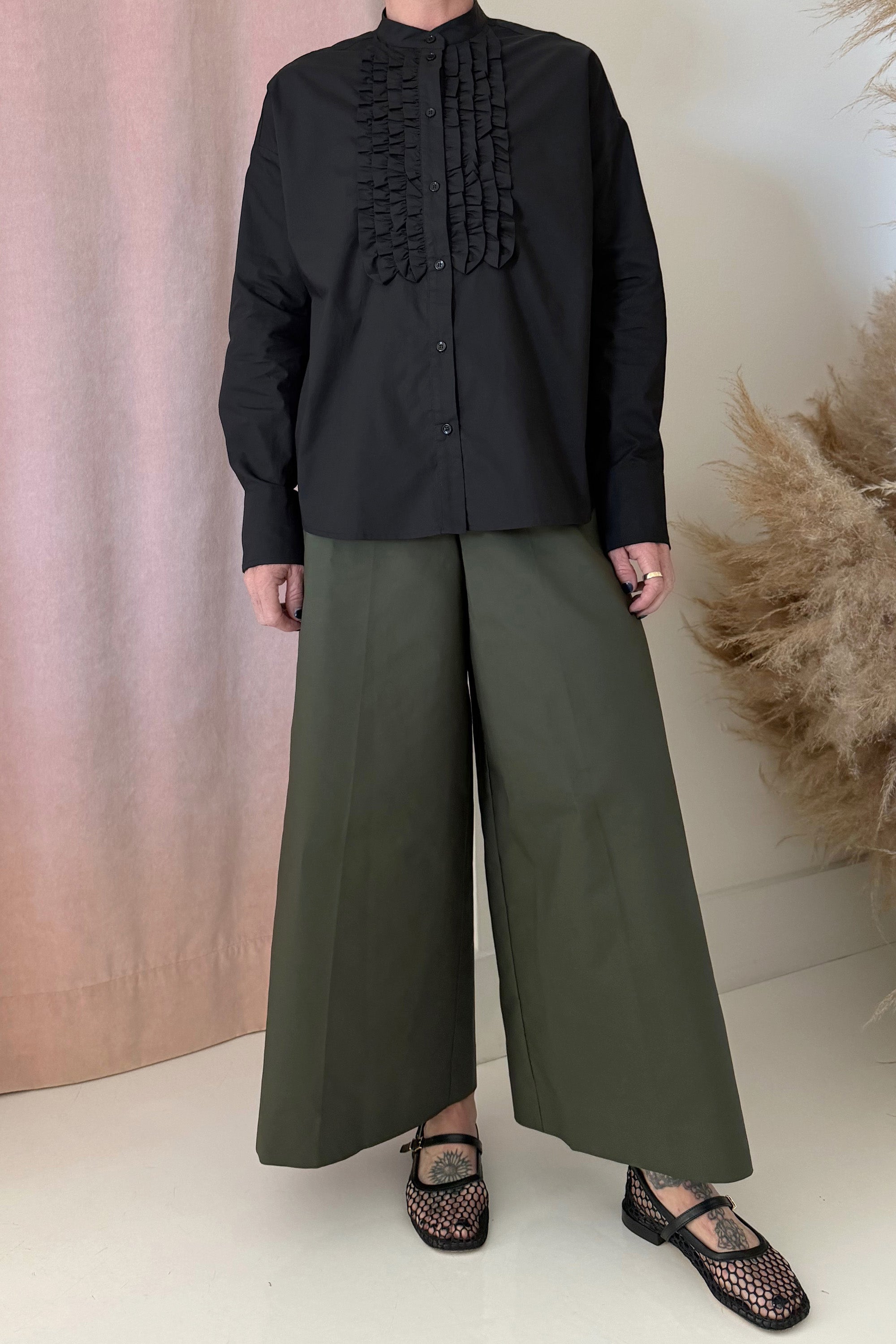 COTTON POPLIN TUXEDO BLOUSE