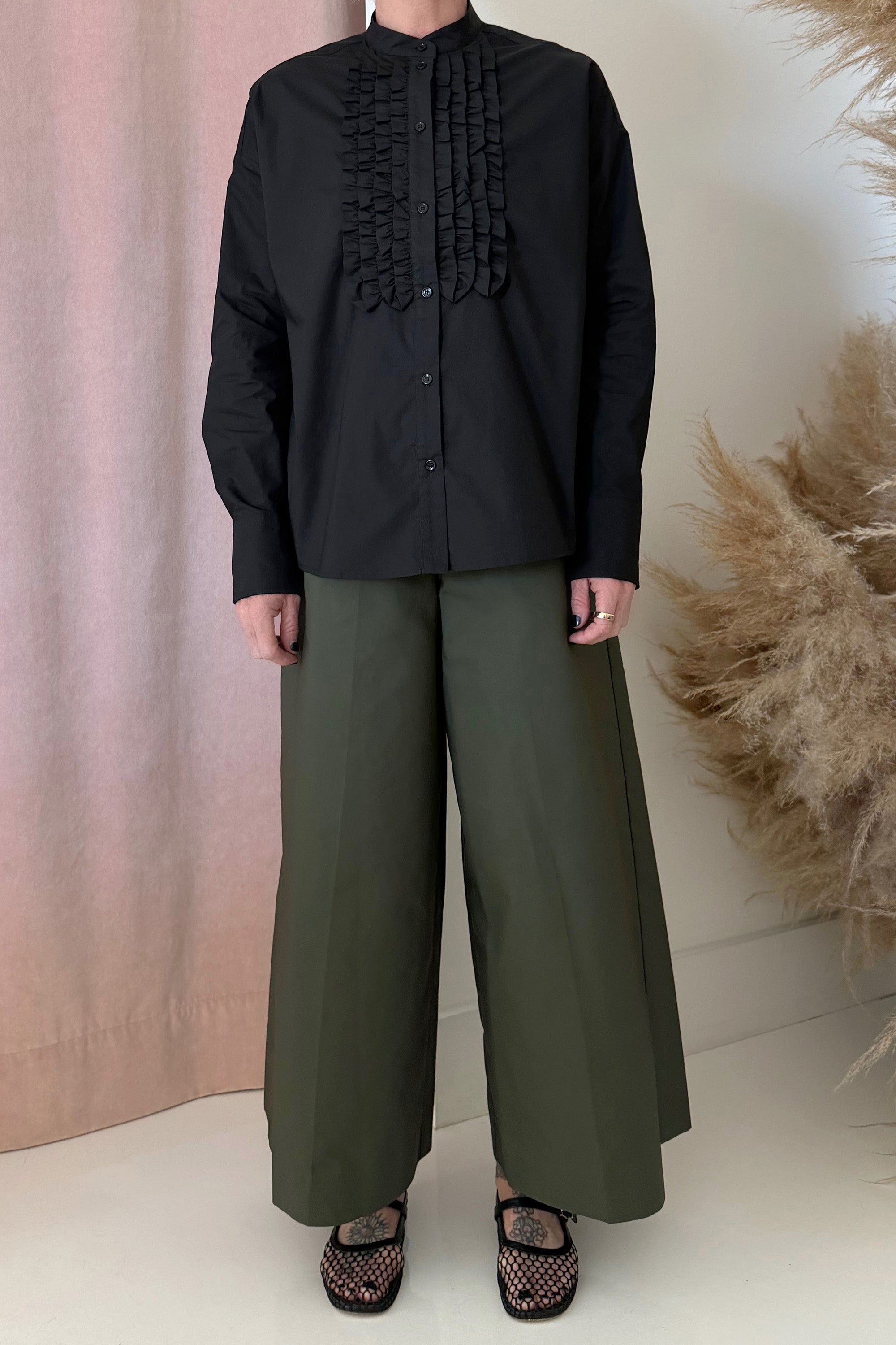 COTTON POPLIN TUXEDO BLOUSE