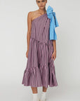 STRIPED BOW MIDI DRESS