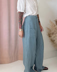 TAILORED LINEN PANT-BLUE