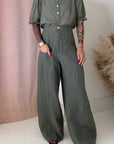 TAILORED LINEN PANT-DIRTY GREEN