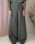 TAILORED LINEN PANT-DIRTY GREEN