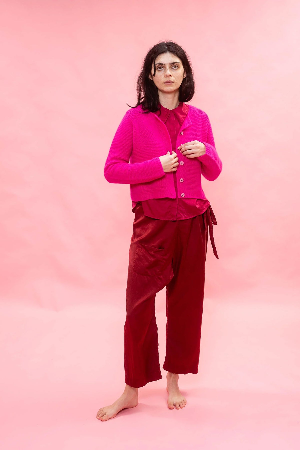 TEXTURED FLOWER CARDIGAN-NEON PINK