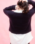 TEXTURED FLOWER CARDIGAN-NAVY